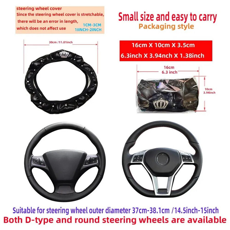 Mākslīgā aitādas apdruka Stereo ar dimantiem inkrustēta kroņa automašīna bez iekšējā gredzena stūres pārsega 14,5-15 collām