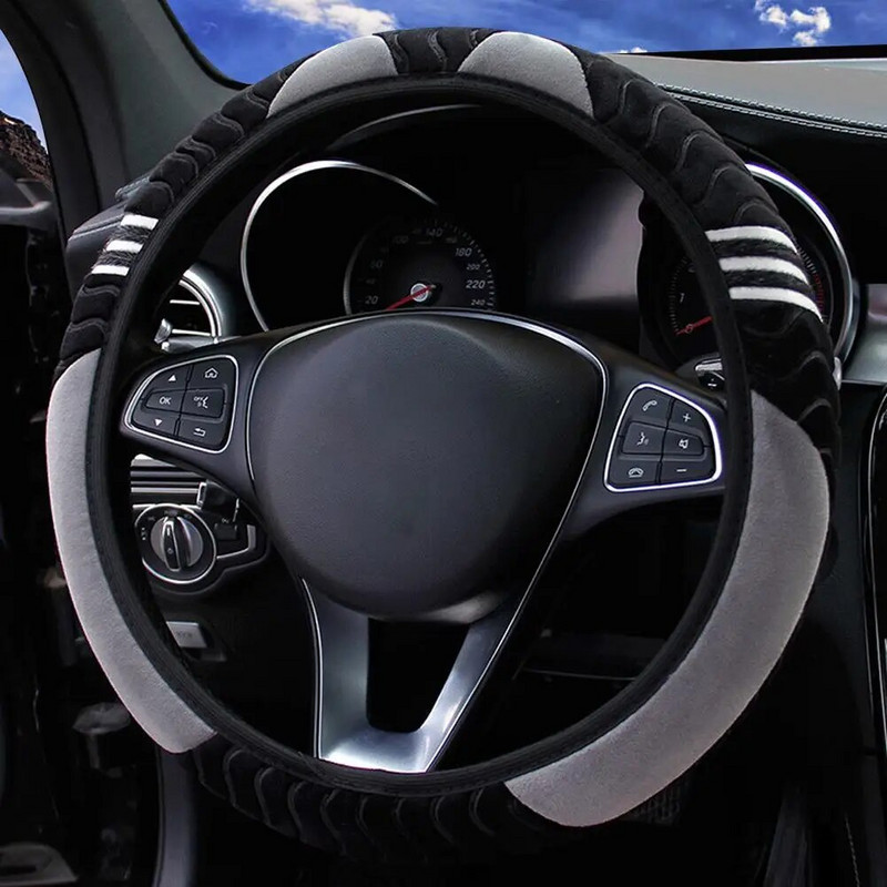 Plīša automašīnas stūres rata pārsegs, mazs, 38 cm, elastīgs, silts pretslīdes riteņa pārsegs Automašīnas stila auto aksesuāri sievietēm