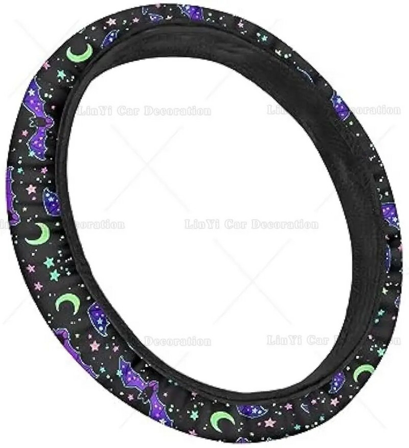 Lilla nahkhiirmustriga rooliratta kate Halloweeni autokate Hingav roolikate universaalne 15-tolline auto sisekujundus