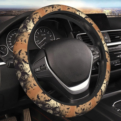 Halloween Goth Bats ja Moon elastne rooliratta kate naistele meestele universaalne 15-tolline libisemisvastane auto kate