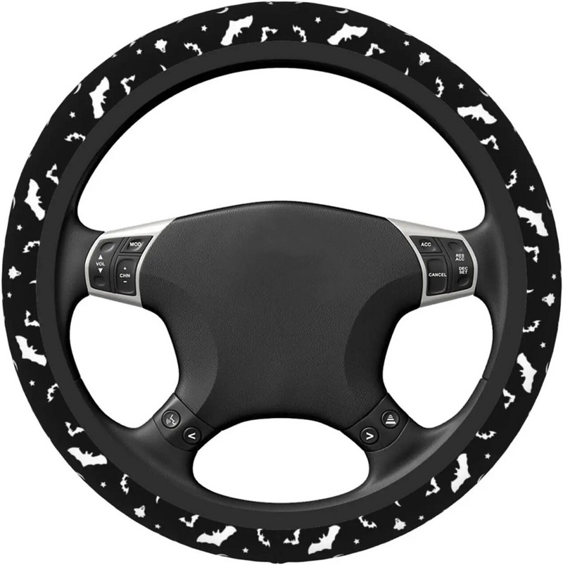 Halloween Goth Bats ja Moon elastne rooliratta kate naistele meestele universaalne 15-tolline libisemisvastane auto kate