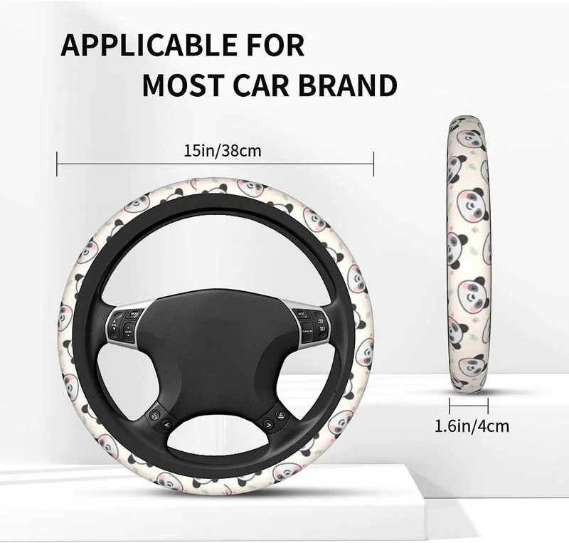 Cute Panda stūres rata vāciņš Universāls Panda Print Neoprēna automašīnas riteņa aizsargs Cute Universal Automotive Accessories