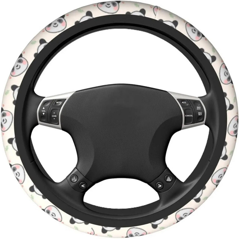 Cute Panda stūres rata vāciņš Universāls Panda Print Neoprēna automašīnas riteņa aizsargs Cute Universal Automotive Accessories
