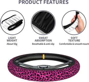 Ροζ κάλυμμα τιμονιού Panther Αντιολισθητικό κάλυμμα UV και αντηλιακή προστασία Universal Fit 15 ιντσών προστατευτικό τροχού αυτοκινήτου για γυναίκες άνδρες