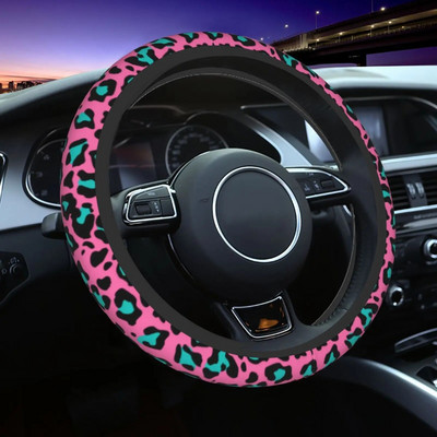Леопардов розов принт Автоматичен капак на волана на колата Универсален 15-инчов неопренов интериорен декор Аксесоари за защита