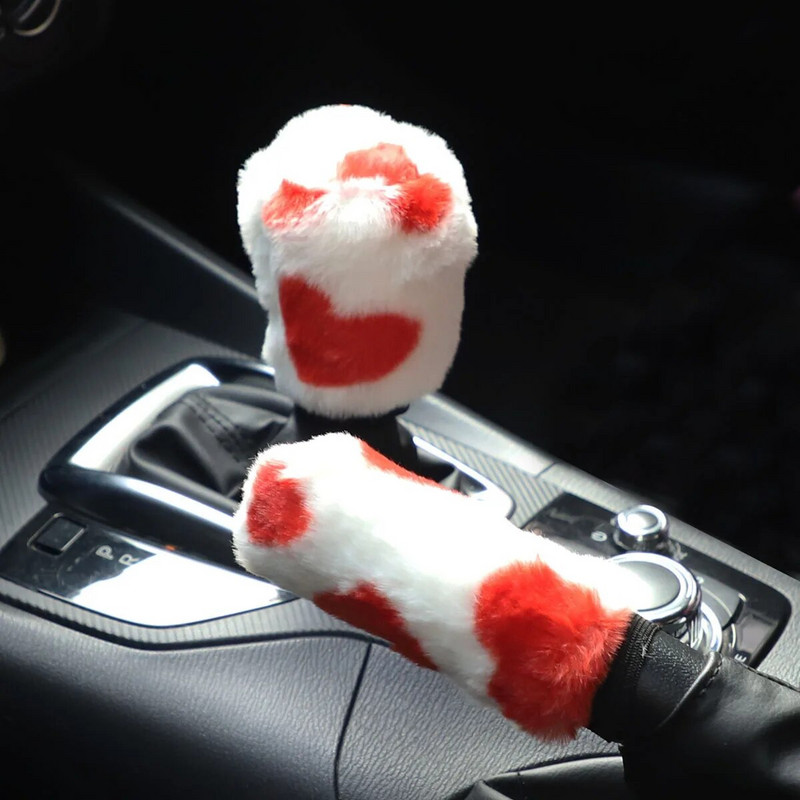 3 gab. Mīksts plīša stūres rata pārsegu komplekts ar apturēšanas sviru+rokas bremžu vilnas pārsegu ziemas siltajiem automobiļu salona piederumiem