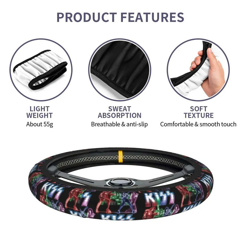 Kiss Band Crazy Demon Catman Ace Rock automašīnas stūres rata pārsegs Pretslīdes auto stūres rata aizsargs Krāsaini automašīnu aksesuāri