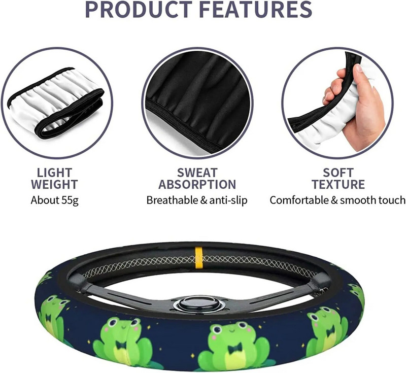 Cool Frog stūres rata vāciņš, universāls 15 collu vardes apdruka, neoprēna automašīnas riteņa aizsargs, jauki universāli automobiļu aksesuāri