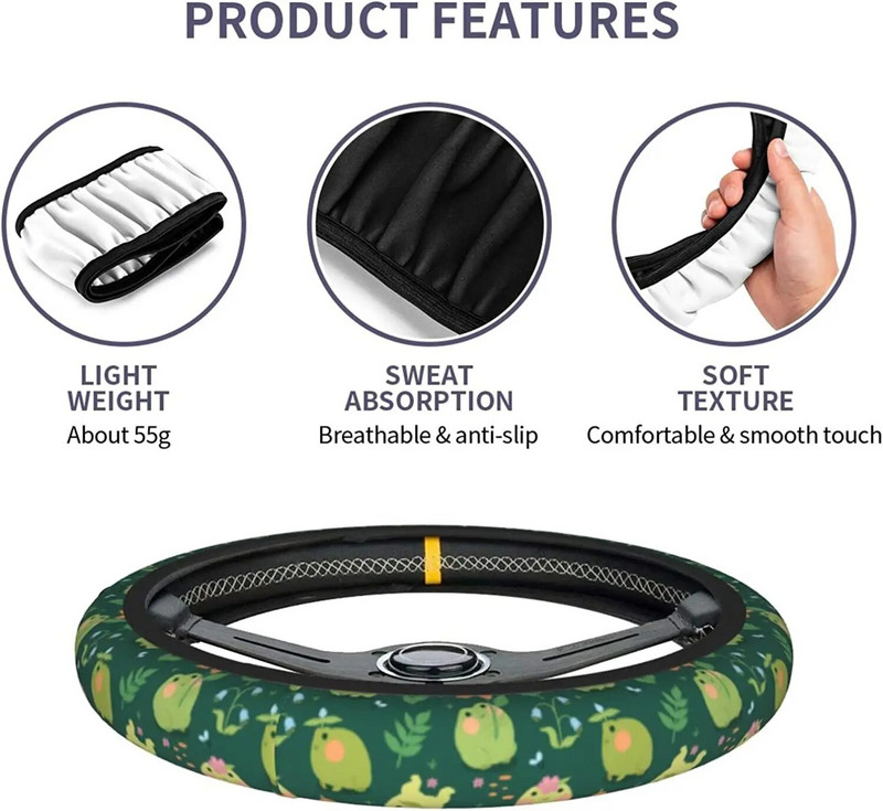 Cute Frogs κάλυμμα τιμονιού Universal 15 ιντσών Frog Print Neoprene Car Protector Care Cute Universal αξεσουάρ αυτοκινήτου