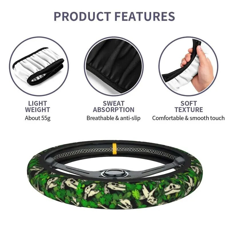 Fossils Dinosaur Skull džungļu raksta stūres rata pārsegi Universālie 15 collu sieviešu pretslīdes stūres rata aizsargi SUV