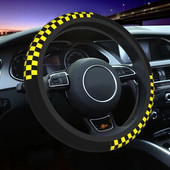 38cm musta kollaseruuduline roolikate naiste meeste ruuduline auto rooliratta kaitse sedaanautole 15 tolli