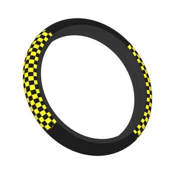 38cm Μαύρο Κίτρινο Καρό Κάλυμμα Τιμονιού Γυναικείο Ανδρικό Καρό Προστατευτικό Τιμονιού Αυτοκινήτου για Αυτοκίνητο Sedan 15 ιντσών