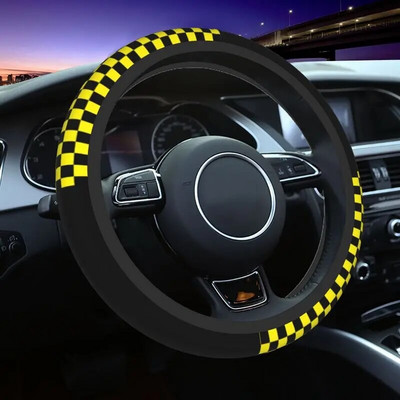 38cm musta kollaseruuduline roolikate naiste meeste ruuduline auto rooliratta kaitse sedaanautole 15 tolli