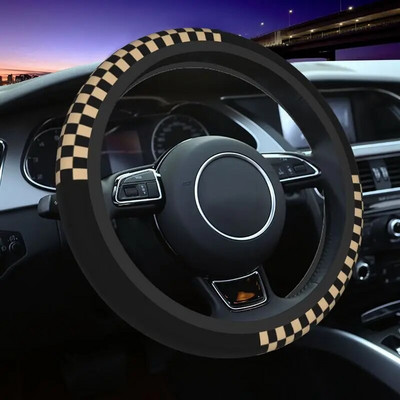 38cm musta kollaseruuduline roolikate naiste meeste ruuduline auto rooliratta kaitse sedaanautole 15 tolli