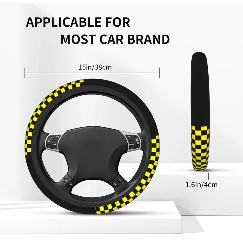 38cm musta kollaseruuduline roolikate naiste meeste ruuduline auto rooliratta kaitse sedaanautole 15 tolli