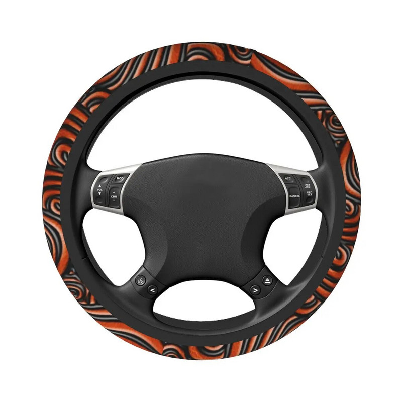 Reljefs rotājums uz oranžas ādas stūres pārsega, kas piemērots apvidus auto ar ziedu rotājumu automašīnu stūres rata aizsargu Auto piederumi