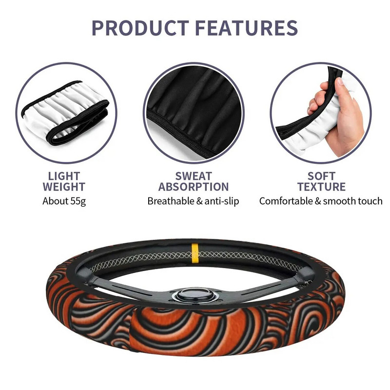 Reljefs rotājums uz oranžas ādas stūres pārsega, kas piemērots apvidus auto ar ziedu rotājumu automašīnu stūres rata aizsargu Auto piederumi