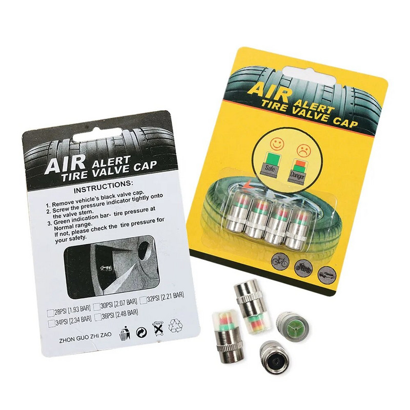 Auto auto rehvirõhu korgi monitor klapi varre korgid anduri indikaator rehvirõhu hoiatus rehvirõhu klapp 3 värvi silma hoiatus