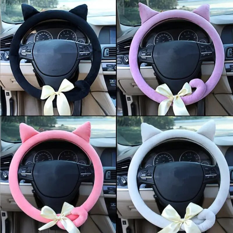Plišana figurica crtane mačke Navlaka za volan Neklizajuća i udobna crna/siva/ružičasta/ljubičasta boja Pogodna za auto