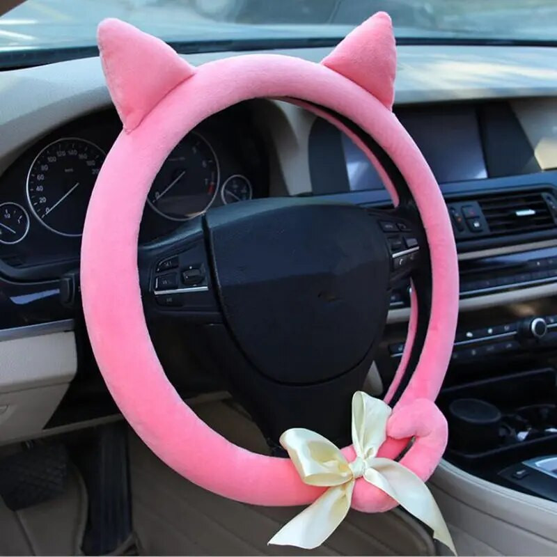 Plišana figurica crtane mačke Navlaka za volan Neklizajuća i udobna crna/siva/ružičasta/ljubičasta boja Pogodna za auto