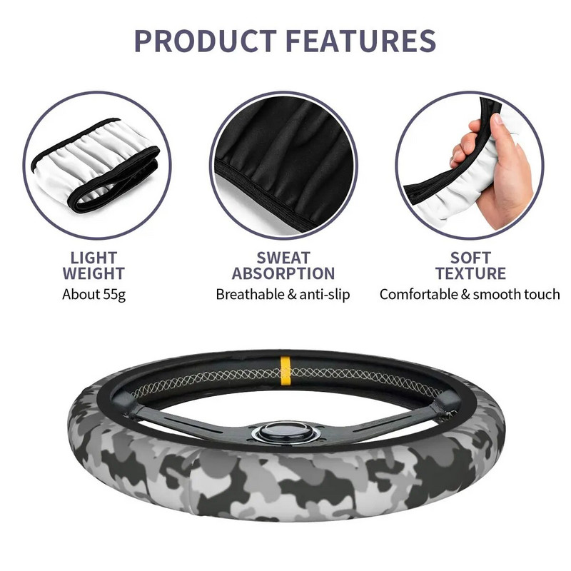 37-38 automašīnas stūres pārsega maskēšanās militāri pelēka raksta armijas Camo pinums uz stūres pārsega Auto automašīnu piederumi