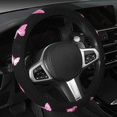 Automobiļu stūres rata pārsegs tauriņziedu raksts apaļš, elastīgs, ērts, nodilumizturīgs, piemērots 37–38 cm stūrei