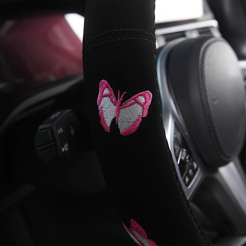 Automobiļu stūres rata pārsegs tauriņziedu raksts apaļš, elastīgs, ērts, nodilumizturīgs, piemērots 37–38 cm stūrei