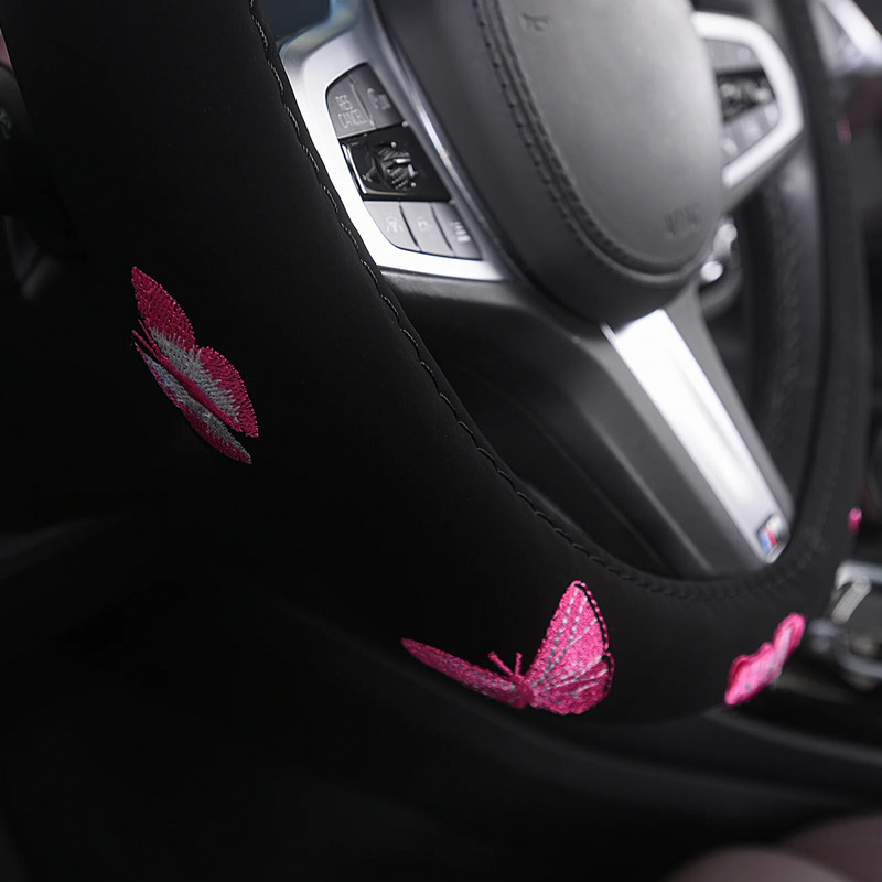 Automobiļu stūres rata pārsegs tauriņziedu raksts apaļš, elastīgs, ērts, nodilumizturīgs, piemērots 37–38 cm stūrei