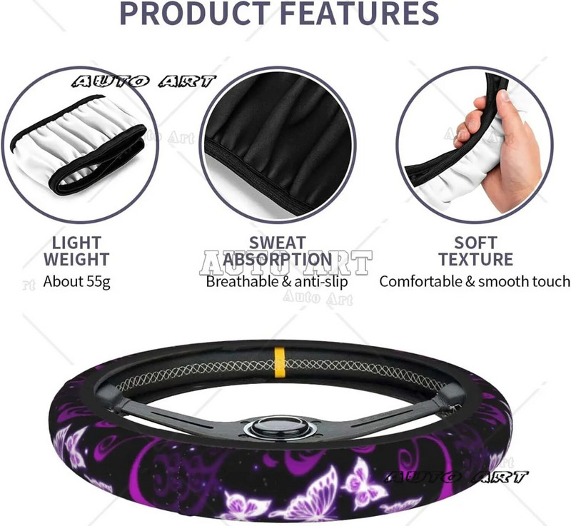 Butterfly Purple auto rooliratta kate Universaalne auto rooliratta kaitse Elastische auto stiiliga interjööri tarvikud