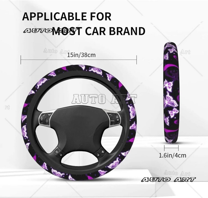 Butterfly Purple auto rooliratta kate Universaalne auto rooliratta kaitse Elastische auto stiiliga interjööri tarvikud