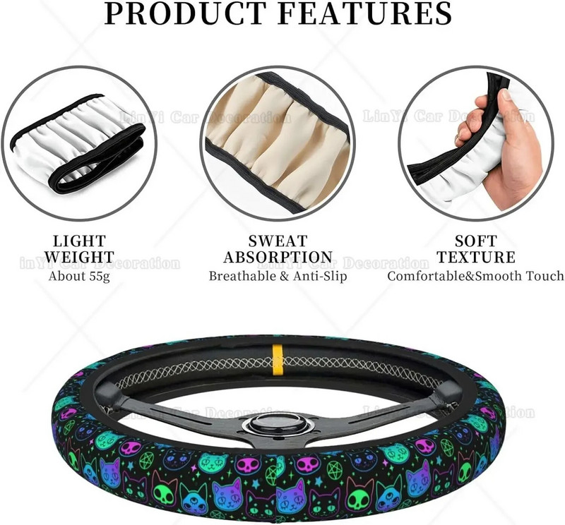 Witchcraft Cat Armas rooliratta kate, universaalne 15-tolline autotarvikute kaitse, naistele meestele, tüdrukutele, sobib enamikule sõidukitele