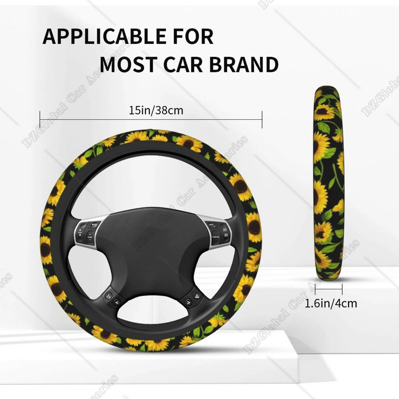 Päevalillevärvi roolikate naistele, tüdrukutele, must lilleline libisemisvastane neopreenist autotarvikute kaitseümbris, universaalne 15 tolli