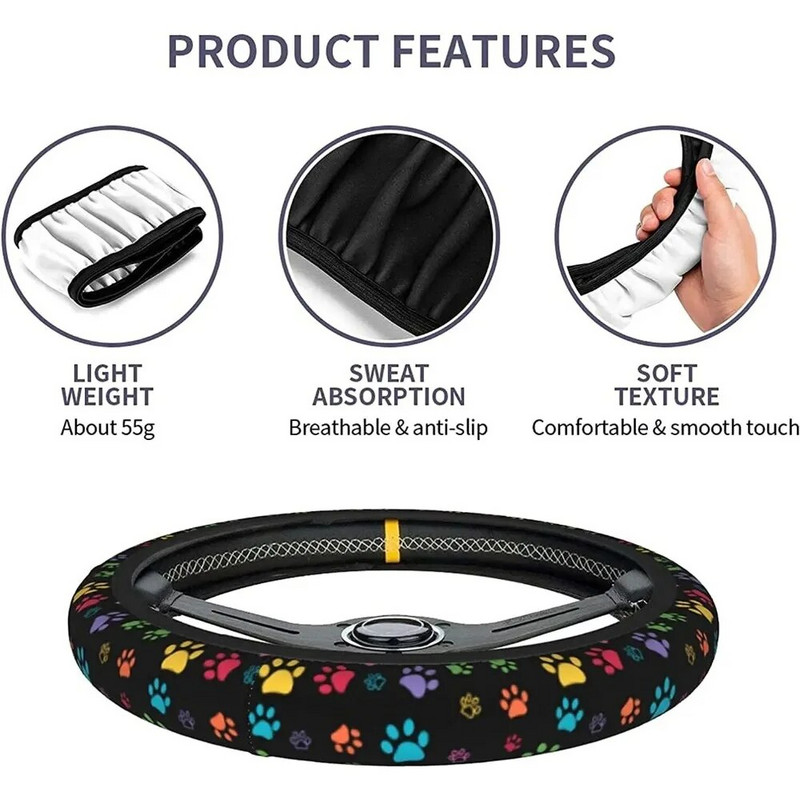 Koerte käpaprindiga roolirattakatted libisemiskindlad neopreenist rooliratta kaitsekatted, universaalsed 15-tollised naiste tüdrukutele