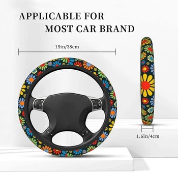 Hippie Flower Steering Wheel Cover - Neoprene Elasticity Car Steering Wheel Covers 15 Inch Universal Anti-slip Breathable