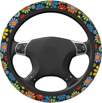 Hippie Flower Steering Wheel Cover - Neoprene Elasticity Car Steering Wheel Covers 15 Inch Universal Anti-slip Breathable