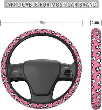 Панда анимационен розов калъф за волан за жени, момичета 15-инчов универсален автоматичен автомобил против приплъзване, капаци за волан