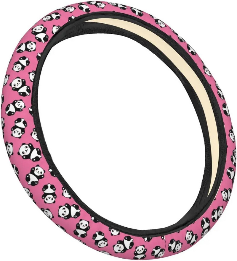 Panda Cartoon roosa roolikate naiste tüdrukutele, 15-tollised universaalsed auto libisemisvastased roolikatted