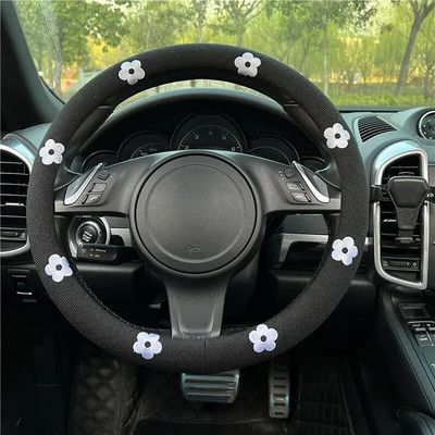 Automašīnas stūres rata pārsegs Daisy Flowers pretslīdēšanas sviedrus absorbējošs automašīnas roktura pārsegs Universālie stūres rata elastīgie pārsegi