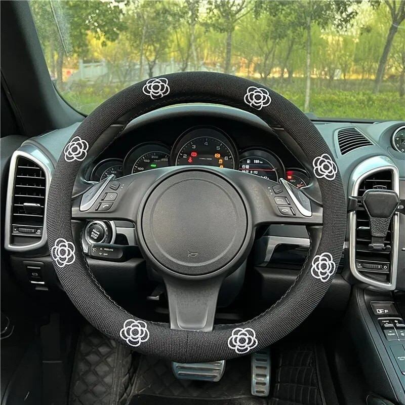 Automašīnas stūres rata pārsegs Daisy Flowers pretslīdēšanas sviedrus absorbējošs automašīnas roktura pārsegs Universālie stūres rata elastīgie pārsegi