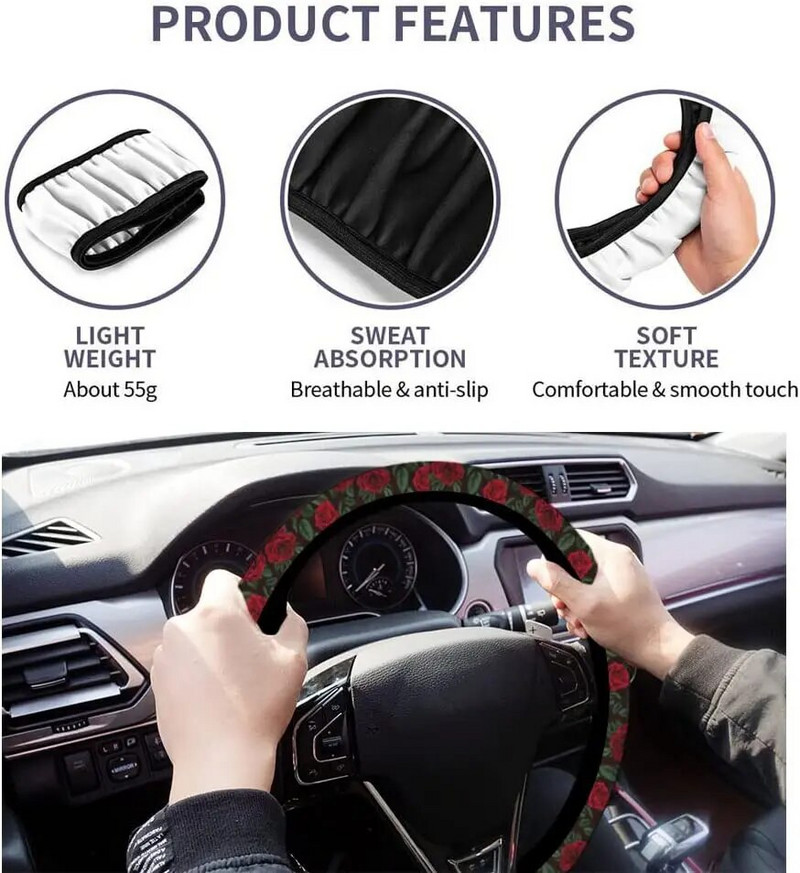 Roosipunane rool katab 15-tollised vanad punased roosid ja rohelised lehed universaalselt sobivad enamikule sedaanide linnamaasturitele