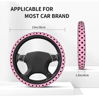 38 см калъф за волан на кола на точки Класическо каре Универсална розова плитка на капака на волана Автомобилен аксесоар