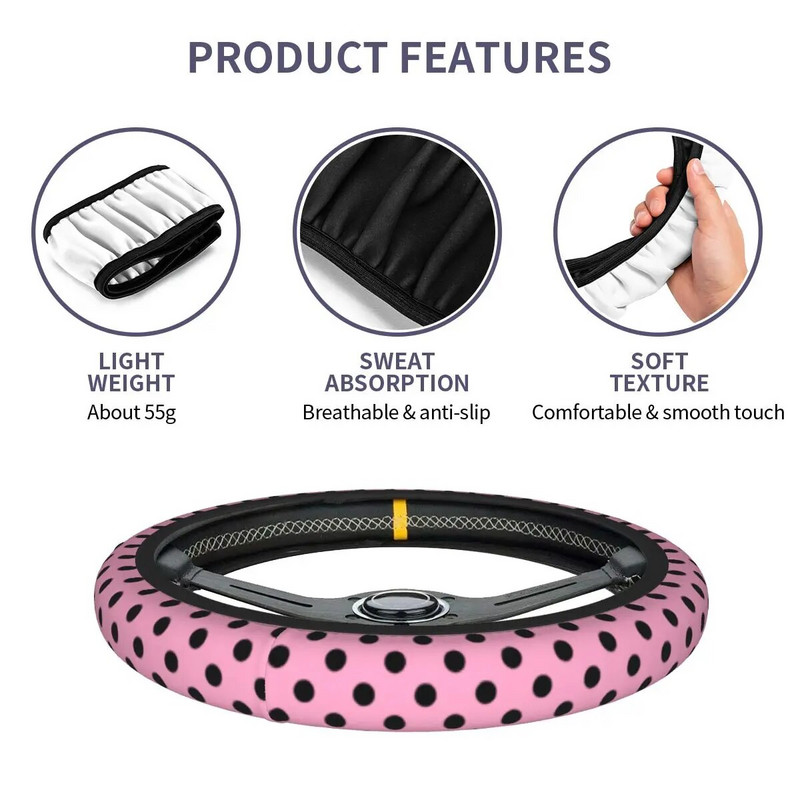 38 cm auto roolikate Polka Dot klassikaline ruuduline universaalne roosa punutis rooli kaanel Auto auto lisavarustus