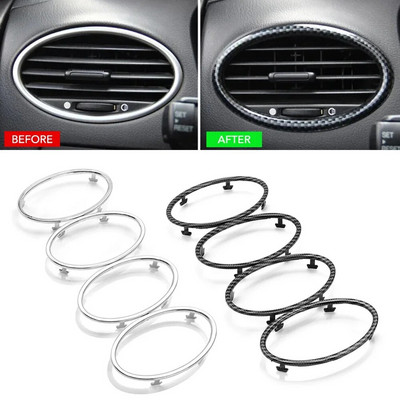 4PCS Car Air Conditioning Trim Outlet Decoration Circle Ring Sticker For Ford Focus 2 MK2 2005-2013 auto accessories