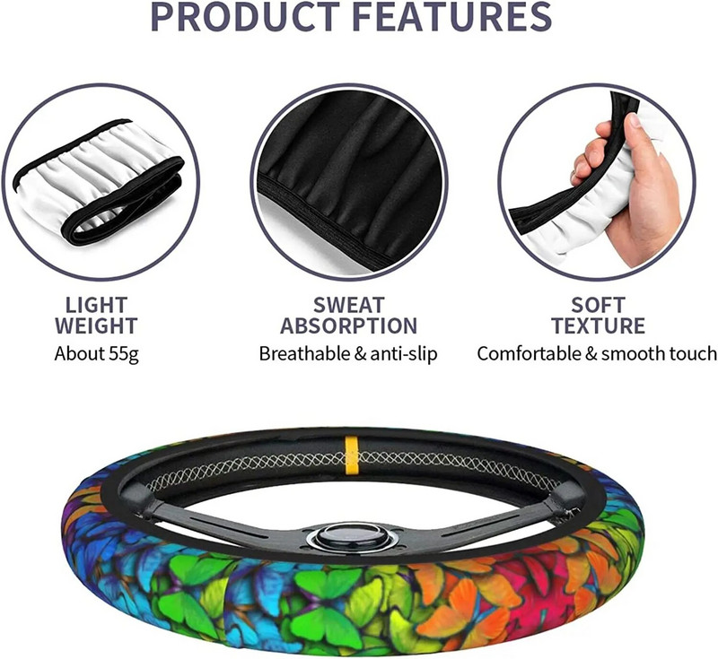 Butterflies Stūres pārsegs Sievietēm Vīriešu Auto Auto Wrap Universāls Neoprēna Neslīdošs Aizsargs Aksesuāri 15 collas