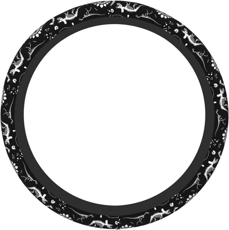 Automašīnas stūres pārsegs, melns dinozaurs, universāls stūres rata aizsargs sievietēm vīriešiem pretslīdes automobiļu rotājumi