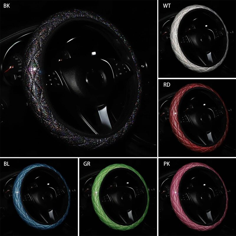 Automašīnas stūres pārsegs Universāls Diamond Blingbling Crystal komplekts Stūres rats Automašīnas stila automašīnas riteņa pārsegs Sieviešu aksesuāri