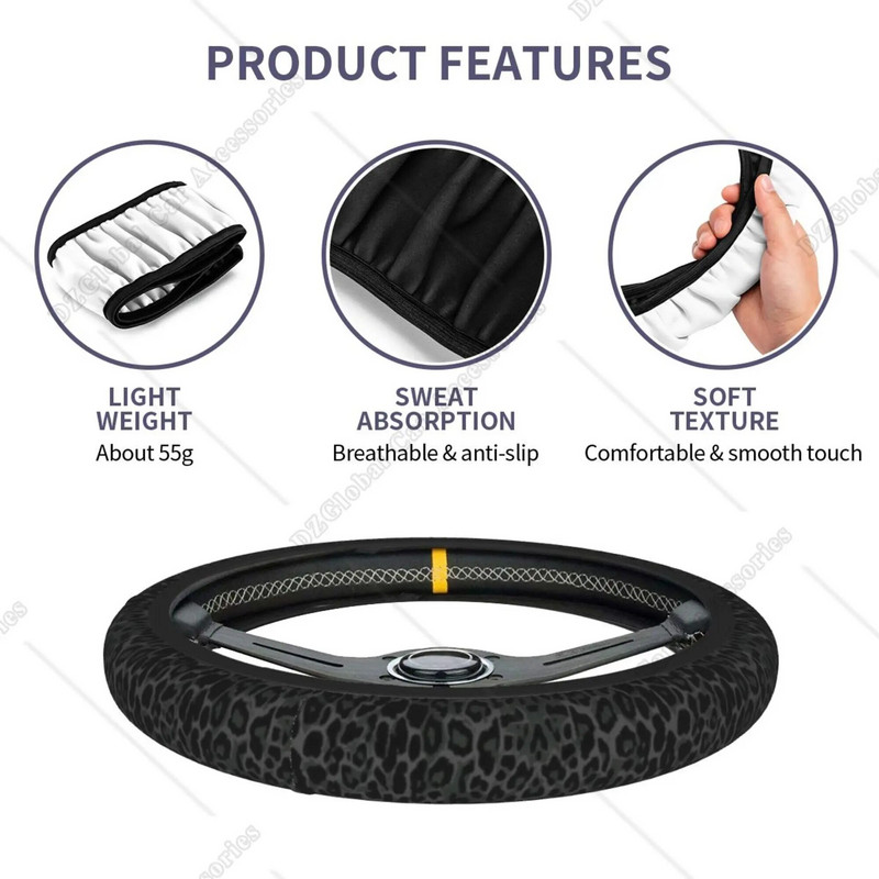 Fekete Leopard kormánykerék burkolatok csúszásgátló rugalmasság autótartozékok kormánykerék védő univerzális 15 hüvelykes