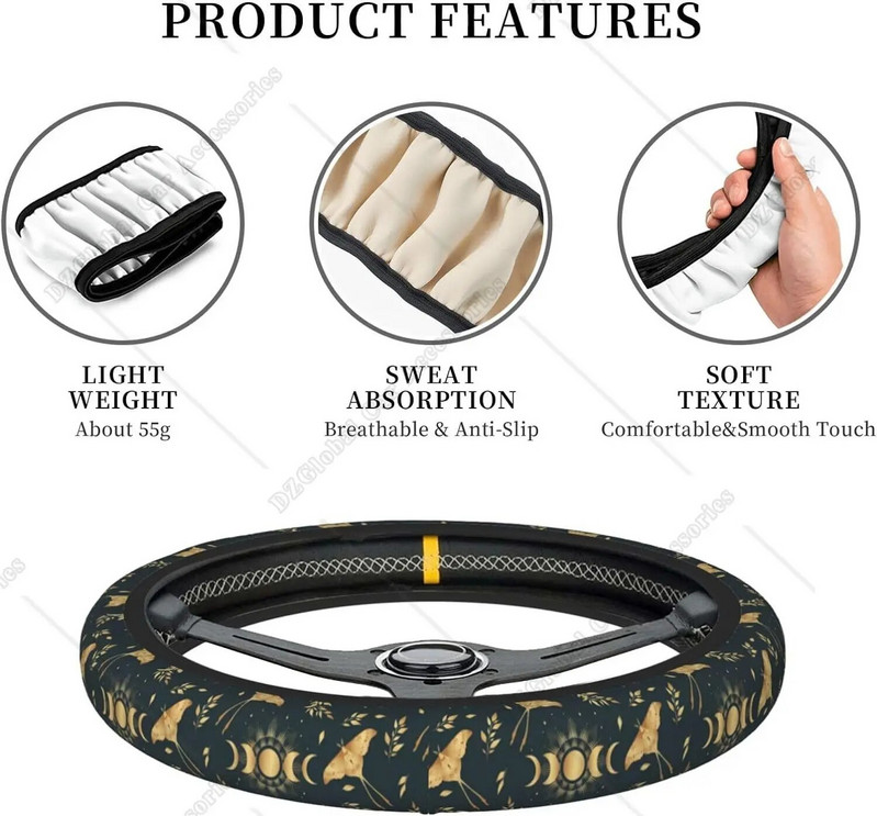 Poklopac za volan automobila Univerzalni 15 inčni magični moljac i mjesečeve mijene u zlatnim bojama Dodaci za zaštitu za volan