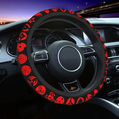Anime automašīnu elastīgais stūres rata pārsegs Smieklīgi pretslīdes automašīnu aksesuāri vīriešiem, sievietēm, universāli, 15 collas, der lielākajai daļai transportlīdzekļu