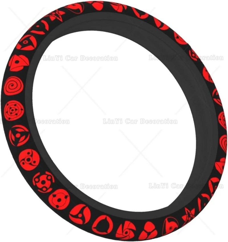 Anime automašīnu elastīgais stūres rata pārsegs Smieklīgi pretslīdes automašīnu aksesuāri vīriešiem, sievietēm, universāli, 15 collas, der lielākajai daļai transportlīdzekļu